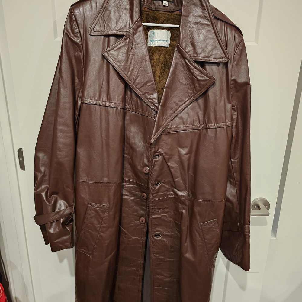 Vintage Gino Leathers Brown Genuine Leather Coat – Vintage Style – Size 44 – Lon